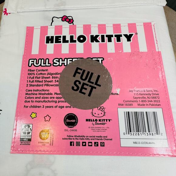 Hello Kitty 2024 100% Cotton 4 Piece Full Sheet Set NWT OEKO TEX Sanrio Pink - Picture 9 of 14